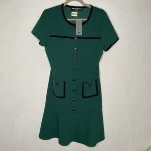 NWT Karl Lagerfeld Paris Scuba Crepe Piping Peplum Ruffle Trim Dress Size 12 Gre
